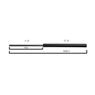 221 mm totale lengte slag 75 mm staaf 6 mm buis 15 mm Ø