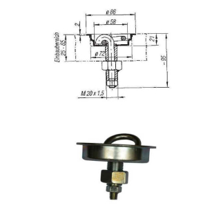 Ronde sjorgoot met schroef & ring Ø 86 mm, inbouwdiepte 21 mm, 2000 daN